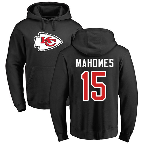 Men Kansas City Chiefs #15 Mahomes Patrick Black Name and Number Logo Pullover Hoodie->kansas city chiefs->NFL Jersey